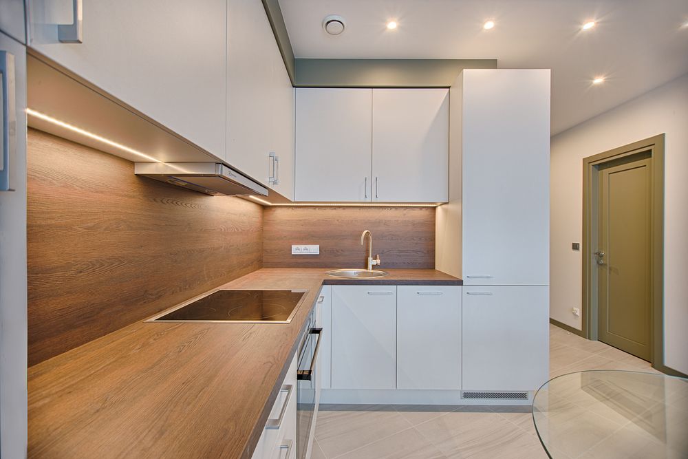 Modular kitchen with wooden worktop
